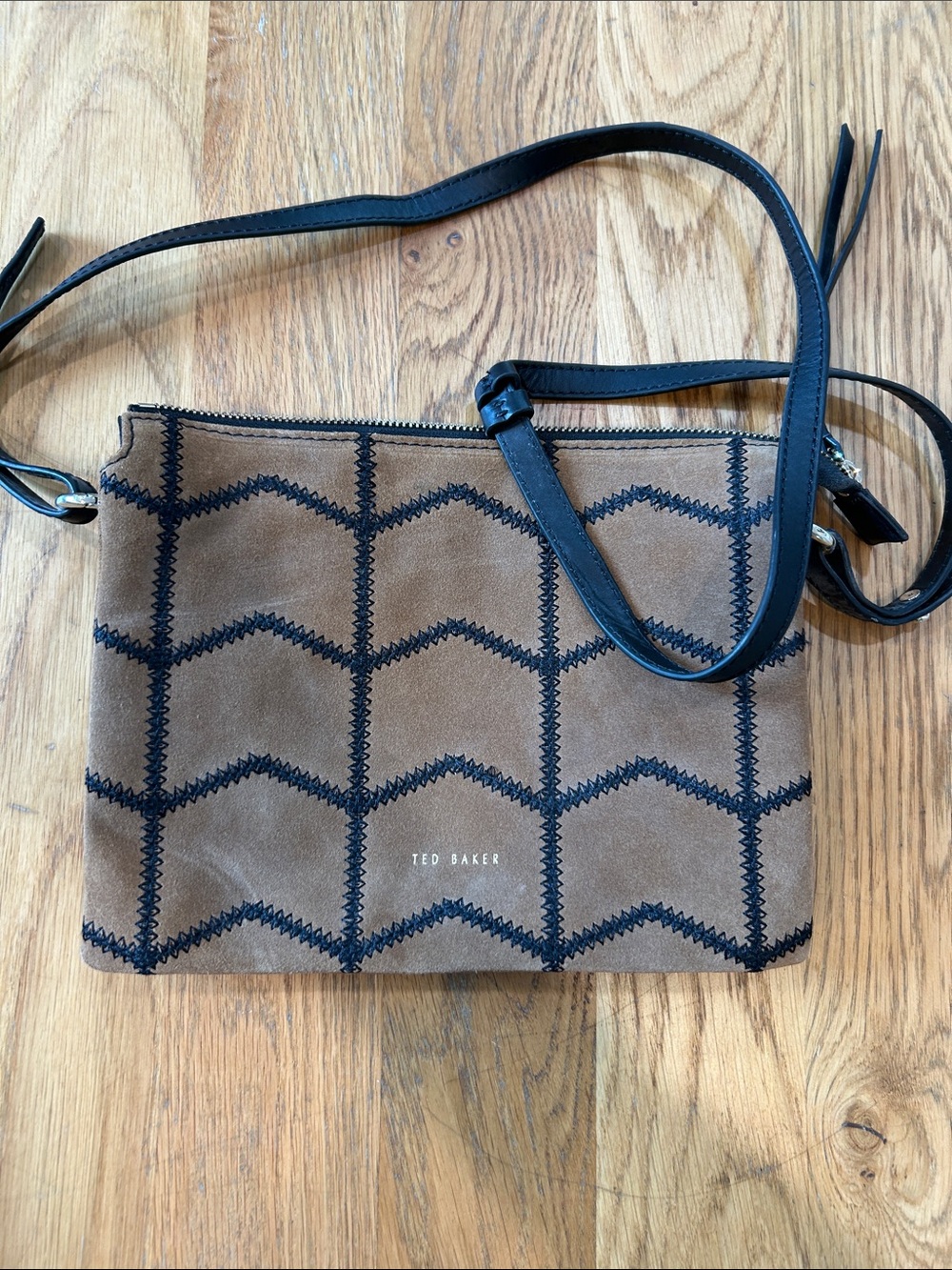 Ted Baker Brown Suede Crossbody with Black Trim